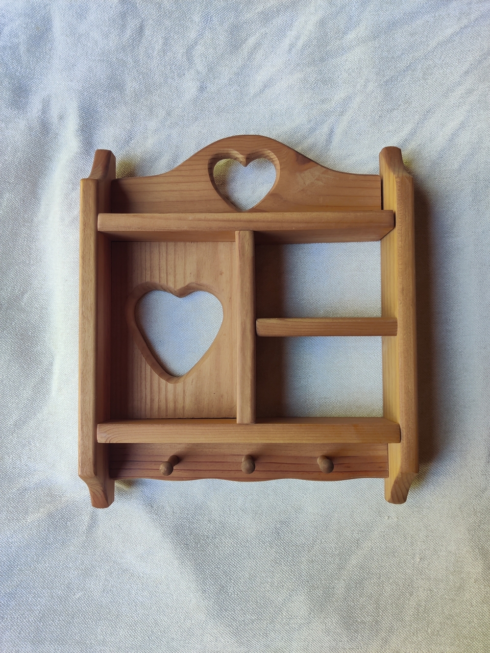 80s Heart Cut Out Wall Shelf Pegs Cottage Country Grandma Granny Key Holder